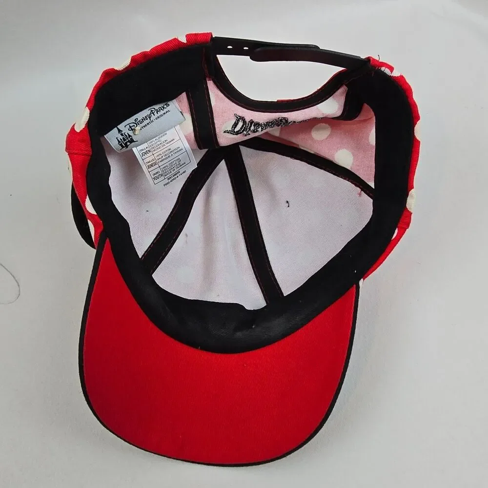 Minnie Mouse Polka Dot Ears Snapback Hat Cap Disney Parks World Girl Red Youth